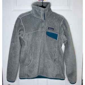 Women's Patagonia Lightweight Synchilla Snap-T Pullover - Grey w/Fresh Teal Sm